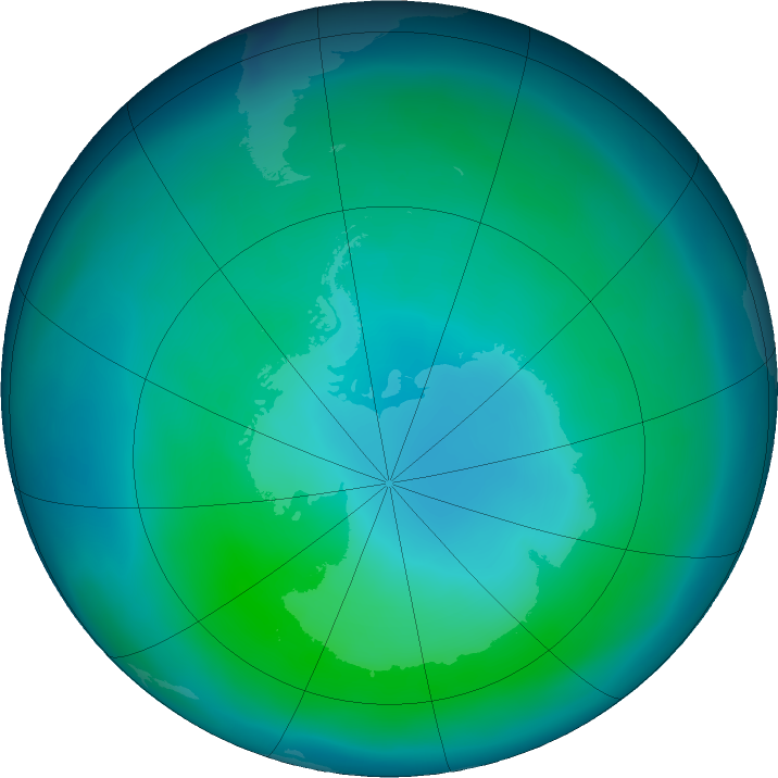 Antarctic ozone map for March 2024